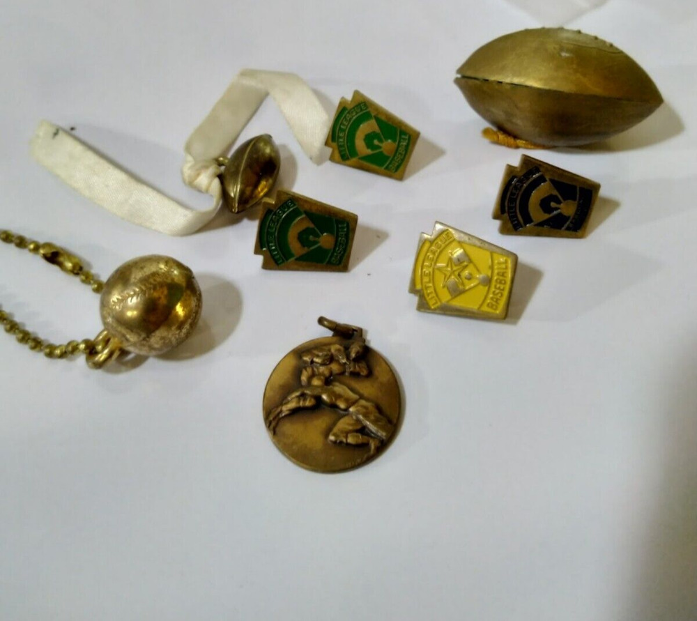 Vintage Little League Baseball Pins Lot Football Charm Medallion Trophy Charm